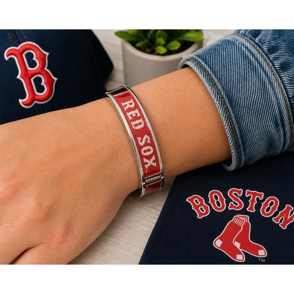 Boston Red Sox MLB Licensed Bangle Bracelet Red Silver 7" Spring Clasp NWT